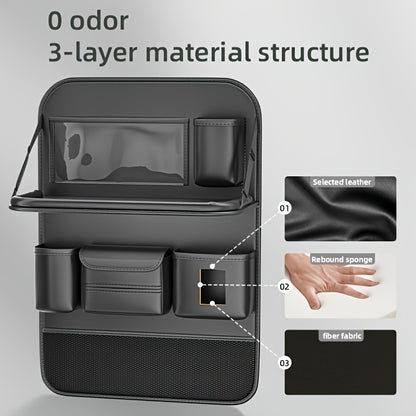 Universal Premium PU Leather Car Seat Back Organizer - Spacious Storage Bag with Back Seat Dining Table, Cup Holder, And Travel Accessories for A Comfortable Ride