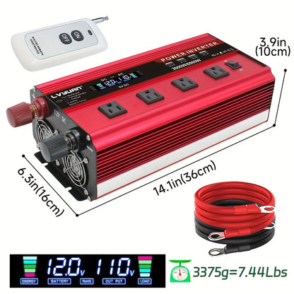 [Car Power Inverter] LVYUAN 200W/1000W/3000W Car Power Inverter DC 12V to 110V AC Converter with LCD Display Dual AC Outlets And Dual USB Car Charger for Car Home Laptop Truck Boat Red