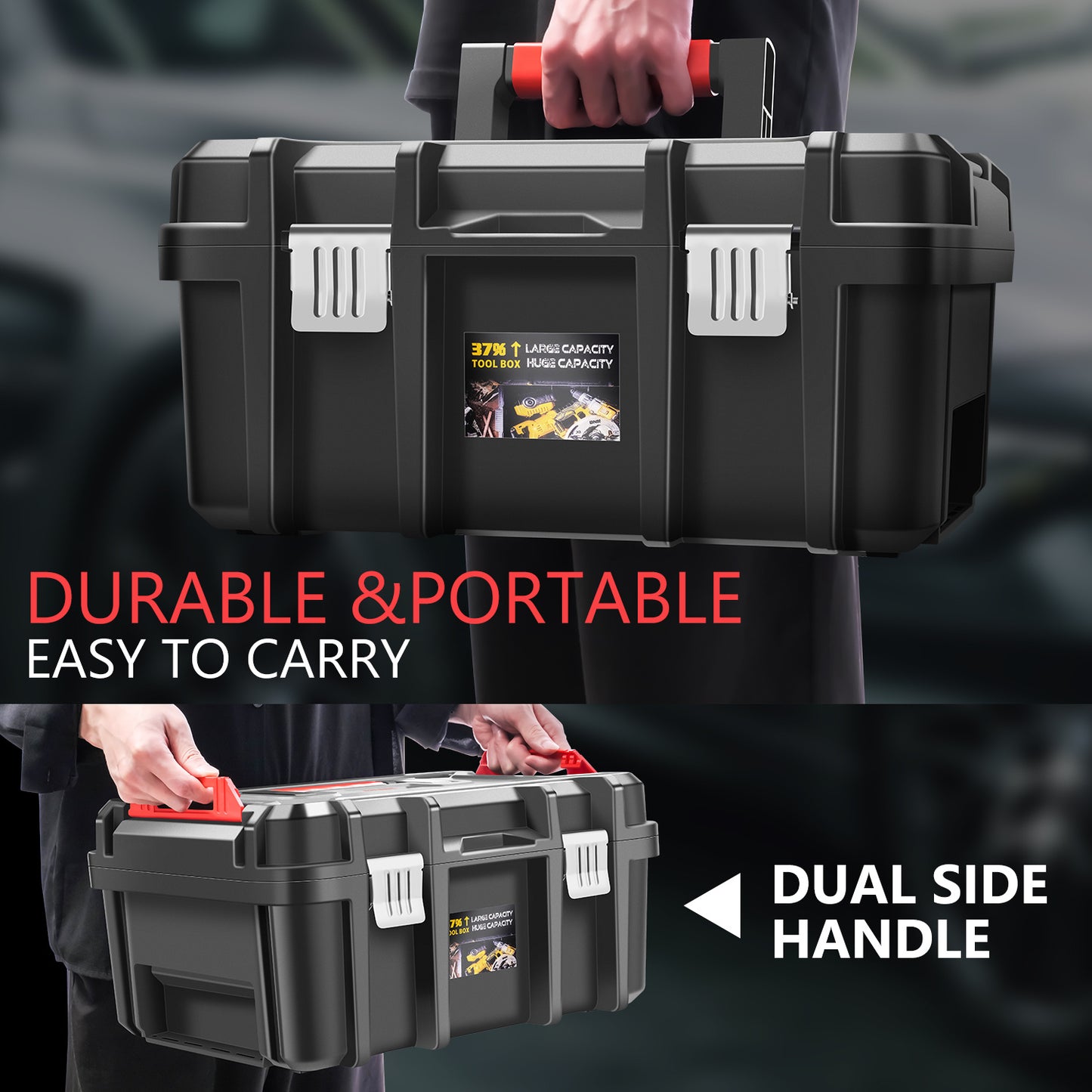 2pcs Tool Boxes Set - Lockable Organizer Storage Portable Toolbox with Removable Tray for Workshop Garage & Household, Large Capacity
