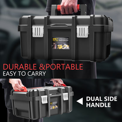 2pcs Tool Boxes Set - Lockable Organizer Storage Portable Toolbox with Removable Tray for Workshop Garage & Household, Large Capacity