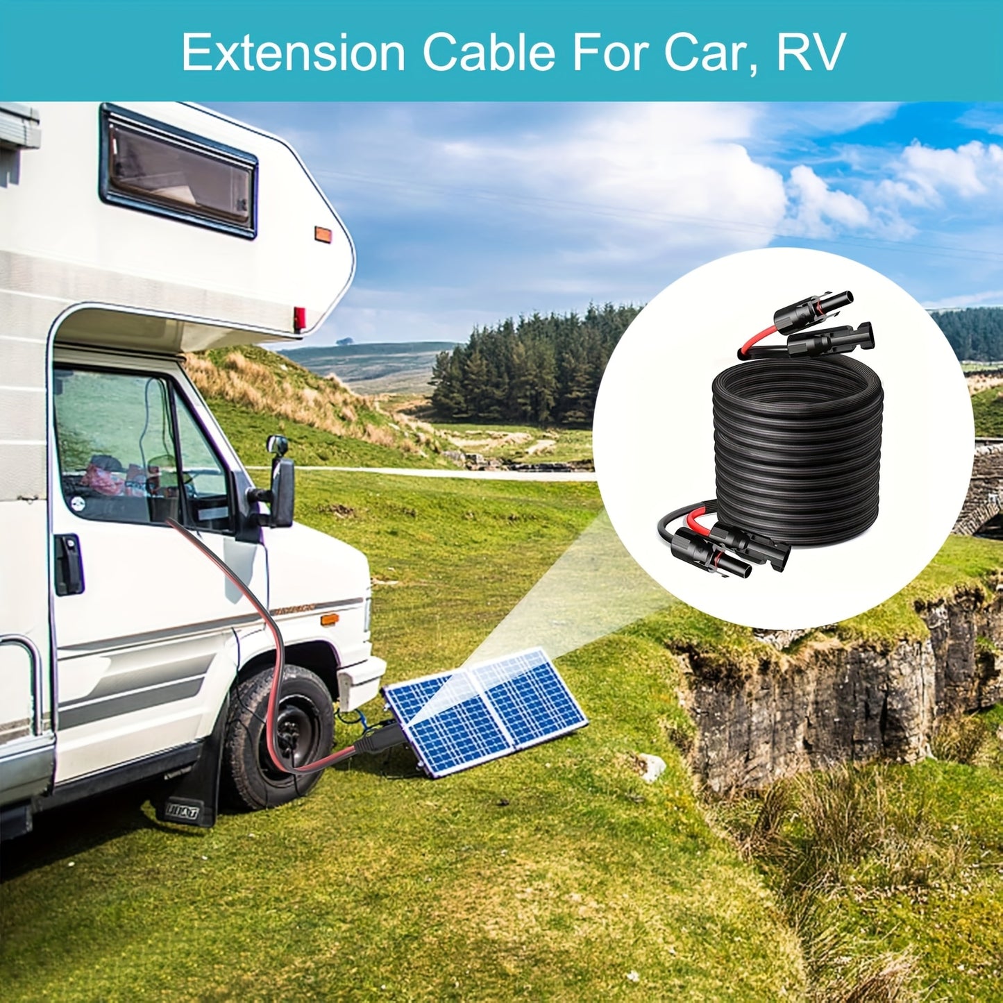 1pc Solar Panel Extension Cable, Flame Retardant Protective Sleeve Twin Wire with Female And Male MC4 Connectors for Car, RV, Photovoltaic Systems Extension Cords
