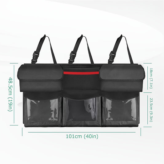 Rear Seat Trunk Organizer Suspended Car Organizer Trunk Foldable Cargo Storage with 6 Large Pockets 3 Adjustable Shoulder Straps 40x19 Inches