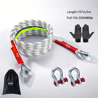 1 Heavy-duty Tow Hook And Tow Rope Set, 196.85inch Tow Hook And Tow Rope Set, Suitable for Off-road Rescue Of SUVs And Vehicles, Equipped with 2 Steel U-shaped Hooks, for Front Use, Suitable for Vehicles Weighing 135 Pounds Or Less