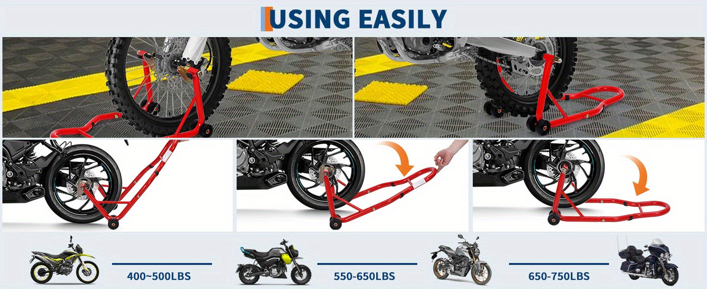 Motorcycle Stand Lift - 900Lbs Front & Rear Combo Universal Motorcycle Stands, Compatible with Most Yamaha for HONDA for SUZUKI for BMW Motorcycles, Red