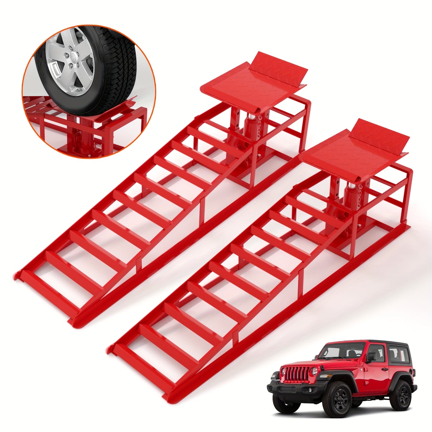 2 Pack Hydraulic Car Ramps, 11050LBS 5T Car Ramp High Lift 9"-14.2", Heavy-duty Iron-made Vehicle Lift Ramp, Automotive Truck Service Ramps For Oil Changes Support Jack For Maintenance