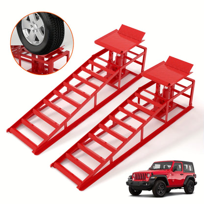 2 Pack Hydraulic Car Ramps, 11050LBS 5T Car Ramp High Lift 9"-14.2", Heavy-duty Iron-made Vehicle Lift Ramp, Automotive Truck Service Ramps For Oil Changes Support Jack For Maintenance