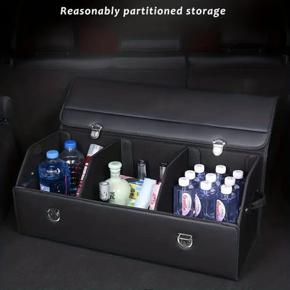 Car Trunk Organizer - Trunk Organizer & Storage SUV, PU Leather Foldable Trunk Organizer, Multi Compartment Adjustable Car Grocery Storage Box