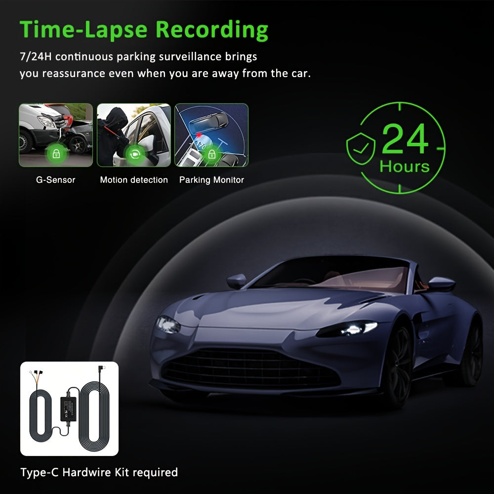 4K Dashboard Camera for Vehicles with WIFI, Video Recording Capabilities, Rear View Camera, Night Vision, And Parking Monitoring (Includes 64GB Memory Card)