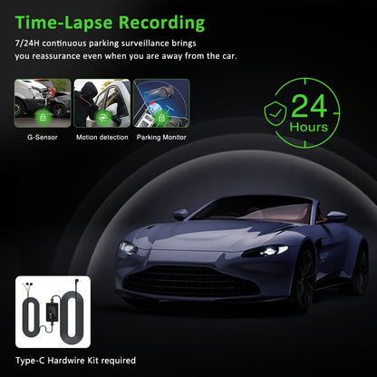4K Dashboard Camera for Vehicles with WIFI, Video Recording Capabilities, Rear View Camera, Night Vision, And Parking Monitoring (Includes 64GB Memory Card)