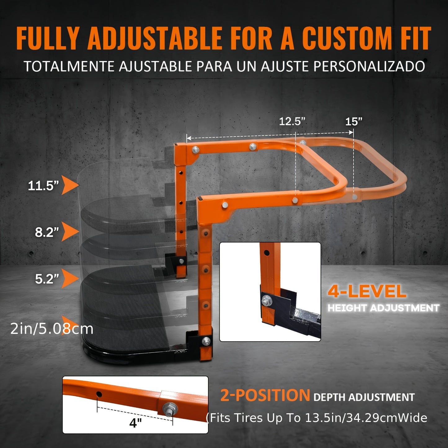 Heavy Duty Foldable Tire Steps with Anti-Slip Texture, Adjustable Height, 300/650 Lbs Load Capacity, Fits Tires Up to 13.5In Wide, Portable Telescopic Ladder for Roof Rack & Roof Climbing, Universal Car Additions for Truck SUV Trailer