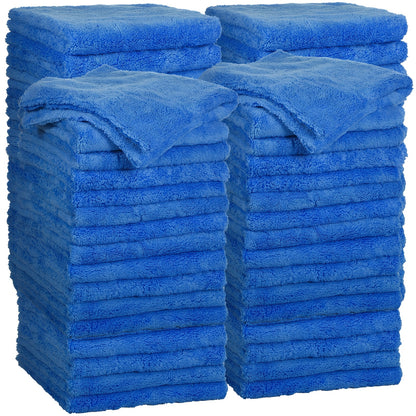 Edgeless Microfiber Plush Towels for Car Detailing — 30-Pack | 500 GSM, 16"×16", Dark Blue