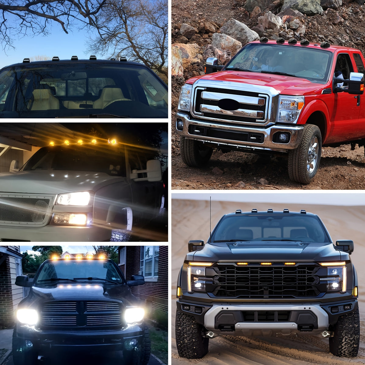 Solar Powered Cab Roof Lights 5-Pack Wireless 16 LED Amber Truck Marker Lights Motion Vibration Sensor No-Drill No-Wire Universal Fit
