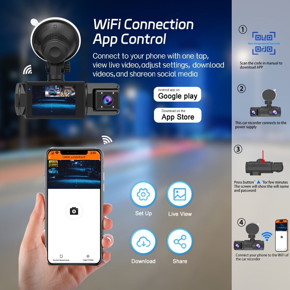 2.0 Lnch IPS Screen Dash Camera, 2/3 Lens with 32GB TF Card Optional, 170 Wide Angle WlFl Night Version Loop Recording G-Sensor WIFI Optional
