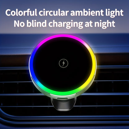 iPhone 12/13/14/15/16 Series Magnetic Car Wireless Charger with Fast Charging, Dual Cooling Fans, Strong Magnetic Base, Air Vent Mount - Qi1 Compatible for Apple iPhone 12-16 (Sleek Circular Design), Vehicle Charging Station, Modern Gadget Accessory, Effi