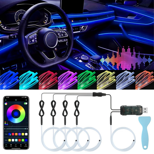 LED Strip Lights for Car Interiors with Neon Accents, Featuring a 5 in 1 RGB Ambient Lighting Kit. This 276-Inch Fiber Optic Setup Offers 8 Colors And Syncs with Music, Making It a Perfect Accessory for Car Lighting, Without Battery