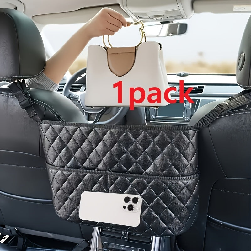 Car Seat Back Organizer PU Leather – Large Capacity Storage Net Bag, Hanging Mount, Lightweight Car Interior Accessory, Single & 2-Pack Options