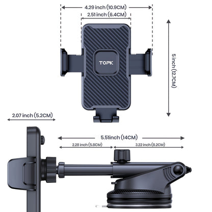 TOPK Upgrade Car Phone Holder Mount Universal Cell Phone Car Mount For Dashboard Car Dash Mount Mobile Holder For IPhone Samsung And All Android Smart Phones