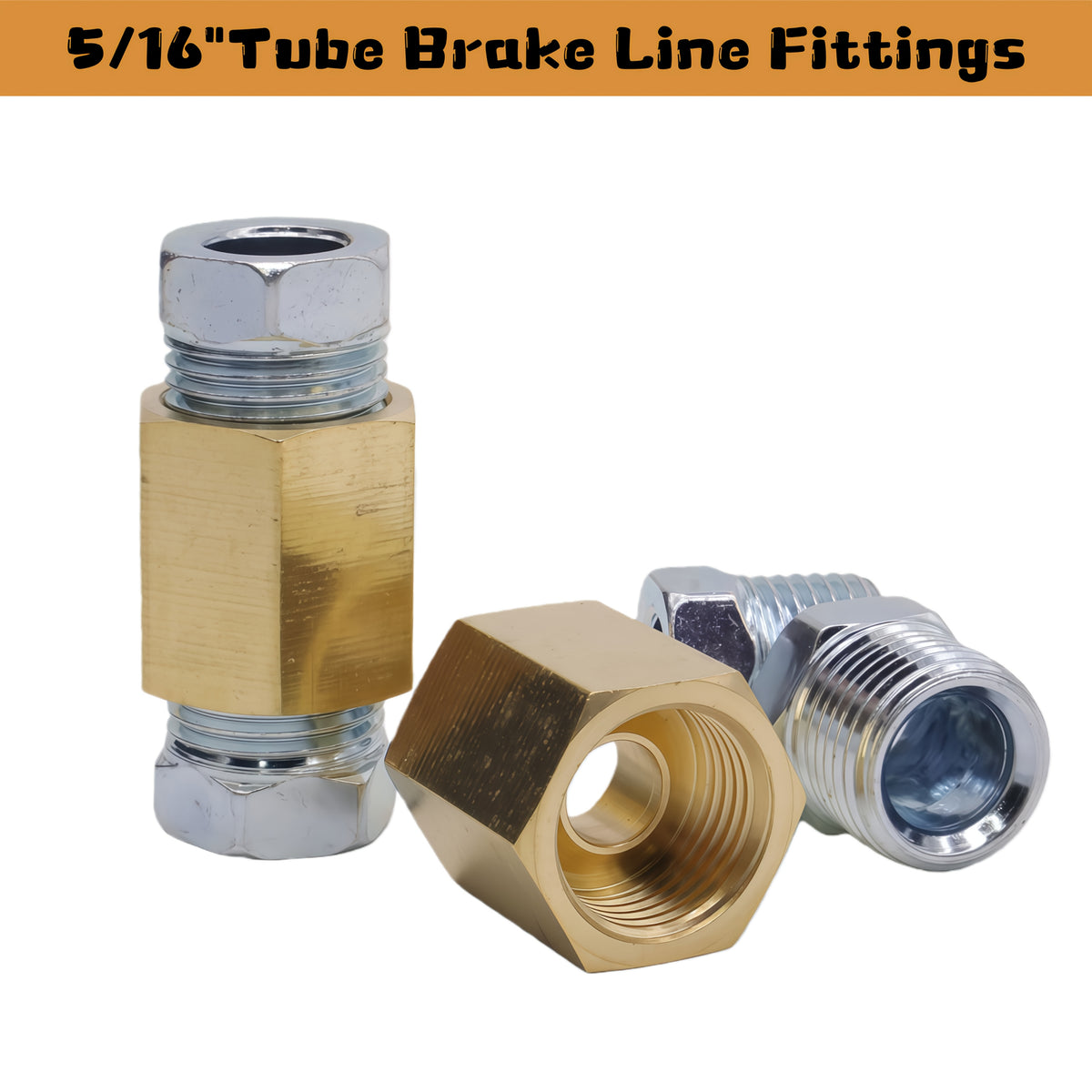Brake Line Fittings Assortment – 3/16" 1/4" 5/16" 3/8" Tube, Inverted Flare Union Connectors, Multiple Thread Sizes with Hose Clamps