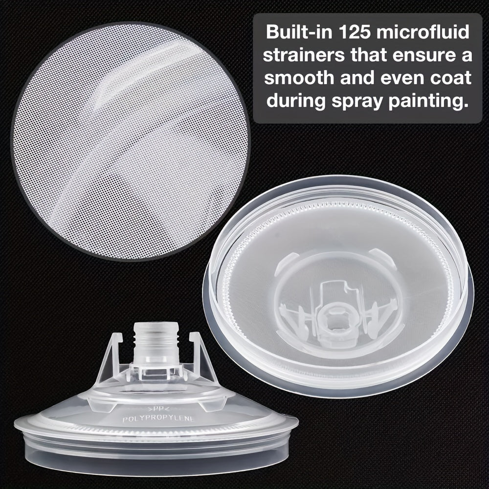 Disposable Paint Cup Liners 50-Pack – 20oz PPS Cups with Lids, 125-Micron Strainers, HVLP Spray Gun Adapters & Stirrer for Automotive Painting