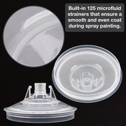 Disposable Paint Cup Liners 50-Pack – 20oz PPS Cups with Lids, 125-Micron Strainers, HVLP Spray Gun Adapters & Stirrer for Automotive Painting
