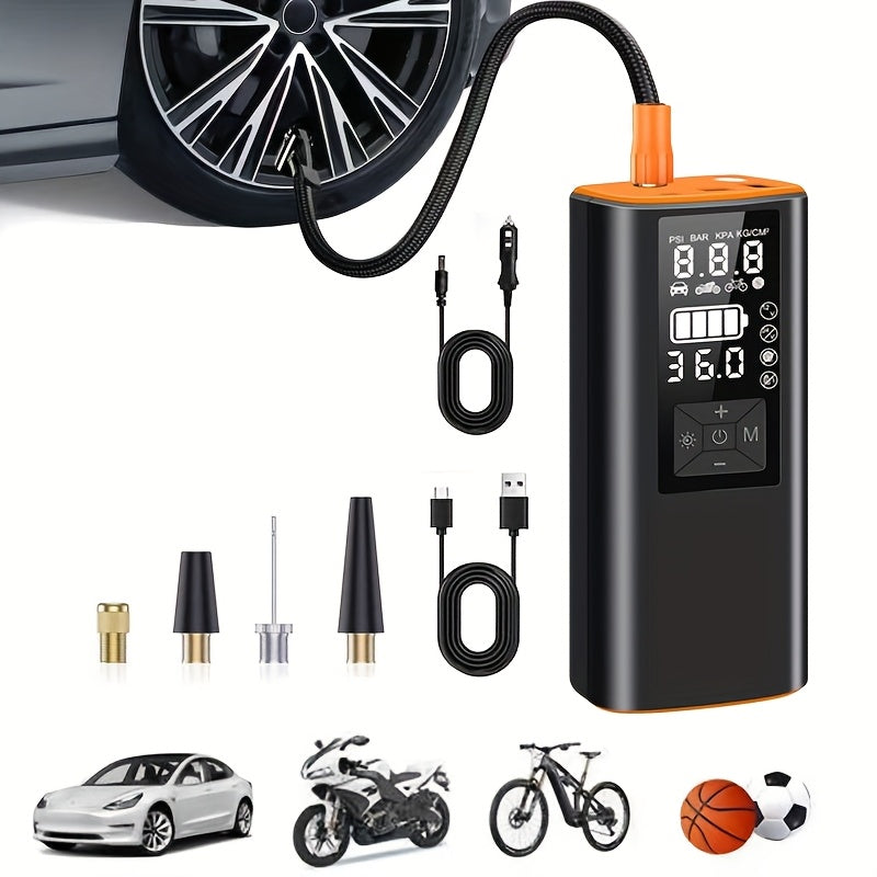Portable Tire Inflator Air Compressor 150PSI – 6000mAh Rechargeable, USB-C, Dual Screen, Auto Shutoff, LED Light, 4 Modes for Car, Motorcycle, Bike & Ball