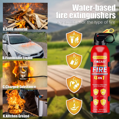 FIOZABI Portable Fire Extinguisher Spray 4 In-1 with Bracket for The House/Car/Kitchen/Garage/Home, 0.5-A:21-B:C:5K Water-Based Fire Extinguishers