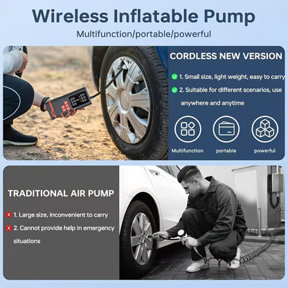 Portable Tire Inflator Air Compressor, Quick Wireless Air Pump, with Digital Display Screen, LED Light, USB Charging, Includes Multi-Function Nozzle Adapter, Lithium Battery, Suitable for Car, Motorcycle, Bicycle Tires, Balls, Car Parts, Sports Balls