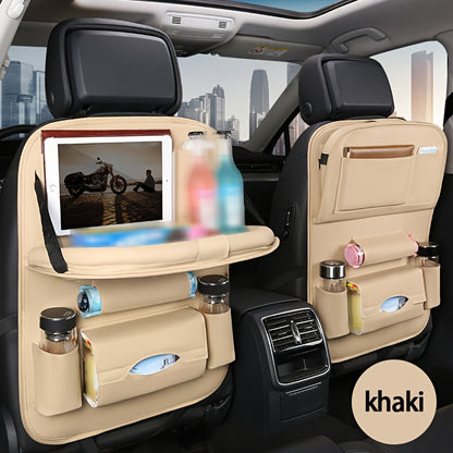 Car Back Seat Organizer 2-Pack – Foldable Table, Kick Mats, Cup Holder, Tissue Box, Laptop Station & Eating Tray – Family Road Trip Storage