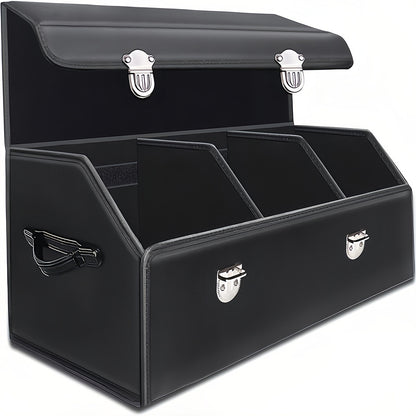 Multi-Compartment PU Leather Car Organizer Box - Foldable Large Capacity Storage for SUVs, Cars, Trucks, Campers & Workspaces - Durable Auto Interior Accessory, Highquality Material