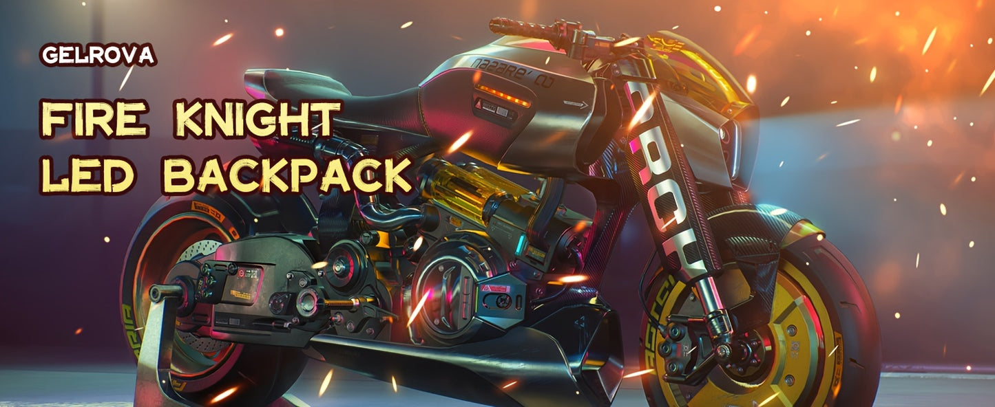 Gelrova Knight LED Motorcycle Backpack With Eye, Hard Case Riding Helmet Backpack Motorbike Laptop Bag, Large Size 19inch, USB Powered Gear (Power Bank Not Included), Black