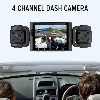 Black Friday Offer, 2.4-Inch 1080P Car Camera, Four-Channel Recording, Three-Screen HD Car Camera, Features 480P Images from Left, Right, And Rear, Plus Motion Detection, Night Vision, And Wide Dynamic Range, Optional 64GB Memory Card