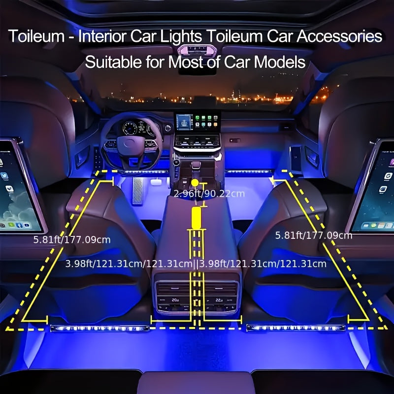 LED Car Interior Light Strip 4pcs – 48 Color USB Powered, Music Sync, Remote & App Control, Under Dashboard Atmosphere Light for Truck, SUV & Vehicle