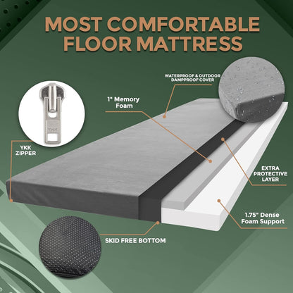 Memory Foam Camping Mattress Pad, Portable Foam Sleeping Pad for Camping, Roll Up Mattress Sleeping Mat for Adults Floor Mattress Guest Floor Bed for Sleepover, Car, Tent SUV Cot Mattress, 72.x24in