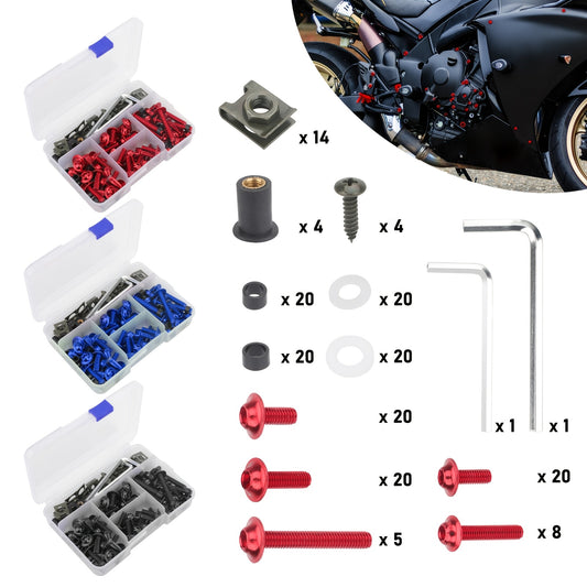 177pcs Motorcycle Fairing And Body Screw Kit, CNC Anodized Aluminum, Assorted Colors, Universal Fit for Most Motorcycles