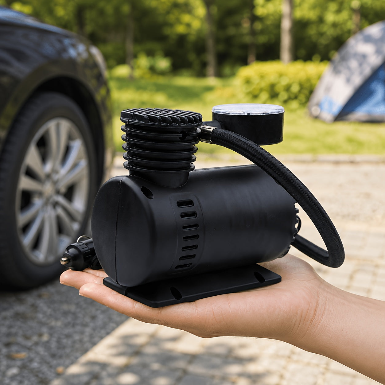 1 Unit of a Compact Air Compressor Pump, 12V 300 PSI, Designed for Inflating Tires of Cars, Bikes, Balls, And Motorcycles While for on The Move, Without Battery
