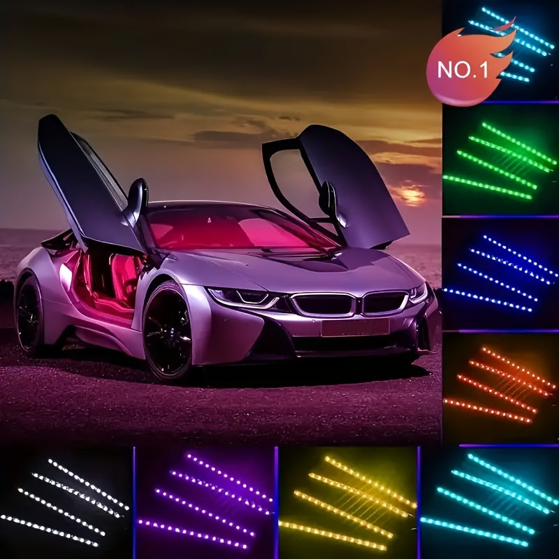 LED Car Interior Light Strip 4pcs – 48 Color USB Powered, Music Sync, Remote & App Control, Under Dashboard Atmosphere Light for Truck, SUV & Vehicle