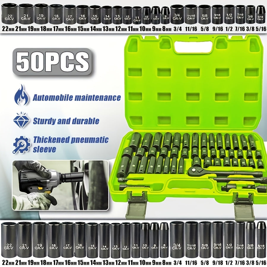 44/34+1/50 Sets of Professional-Sized 1/2-Inch Drive Pneumatic Screwdrivers, Including Both Long-Handled And Short-Handled Screwdrivers, Are Part of a Comprehensive Household Repair Tool Kit Suitable for Automotive Mechanical Maintenance