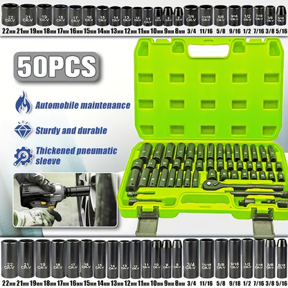 44/34+1/50 Sets of Professional-Sized 1/2-Inch Drive Pneumatic Screwdrivers, Including Both Long-Handled And Short-Handled Screwdrivers, Are Part of a Comprehensive Household Repair Tool Kit Suitable for Automotive Mechanical Maintenance