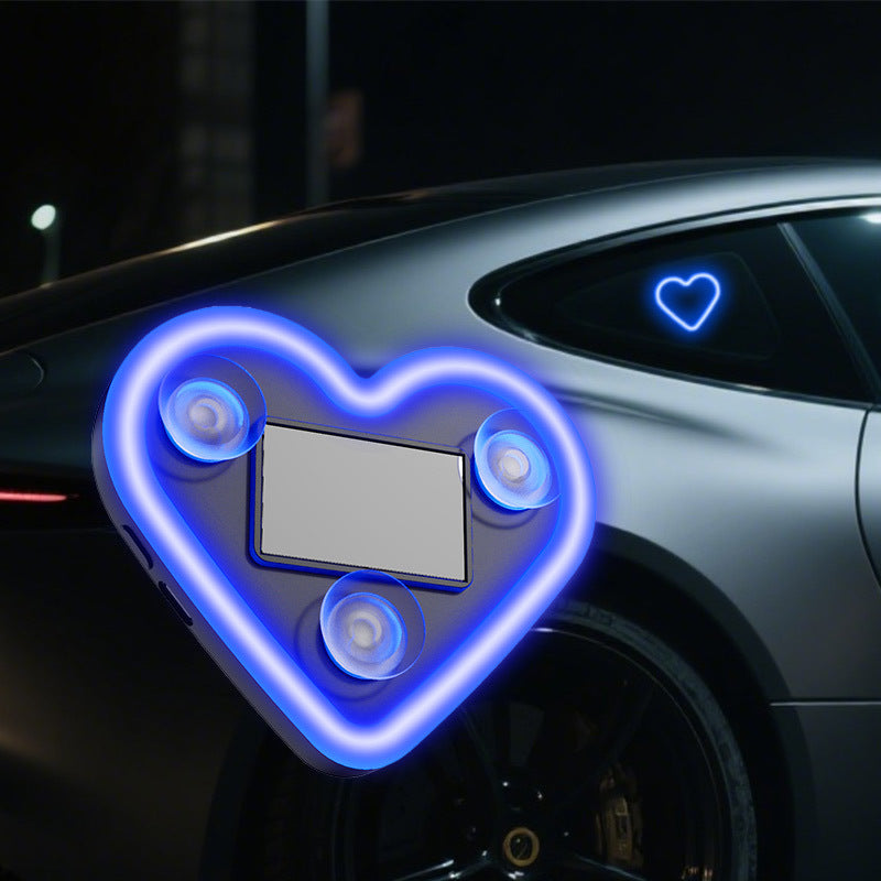 Car Interior Neon LED Mood Light – Heart & Flower Shaped Ambient Light for Car Window, Valentine's Day Car Decoration, 3 Colors