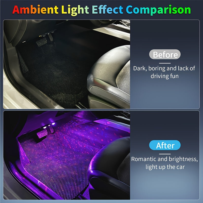 Car LED Lights Interior Auto Sensor USB RGB Ambient Atmosphere Neon Accent Lighting Cool Accessories Magnetic Strip Inside Car Roof Ceiling Footwell Hood Remote Music Sound Sync 12V