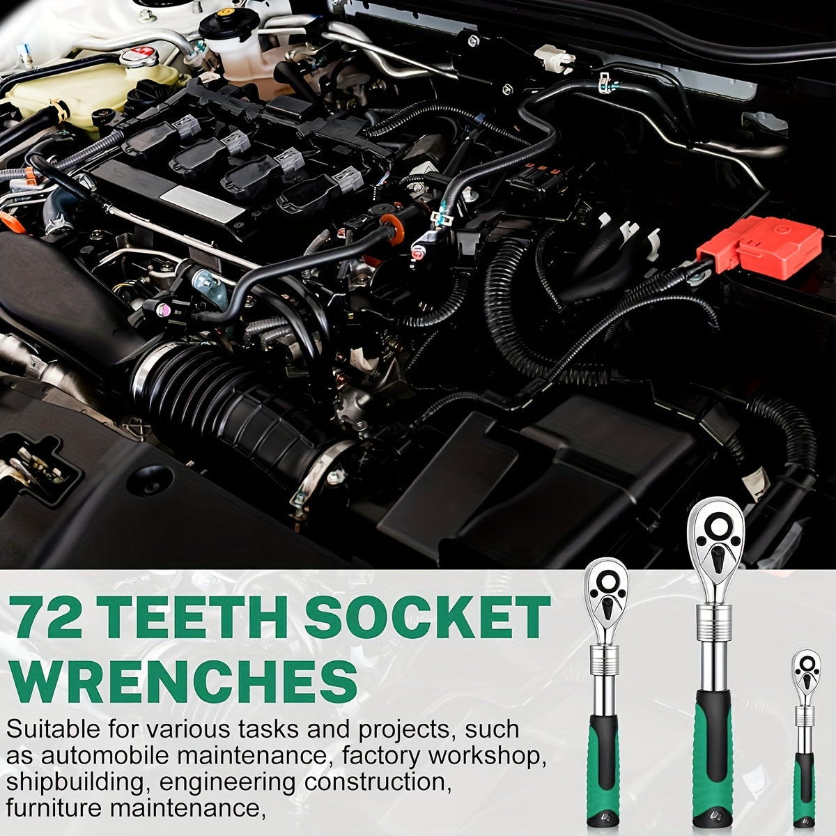 3-Piece Extendable Ratchet Set, 1/4 3/8 1/2 Inch Extendable Socket Wrench, Ratchet Wrenches Set 72-Tooth Quick-Release, Soft Grip Handle, Release Reversible Gear Torque Spanner Mechanical Tools