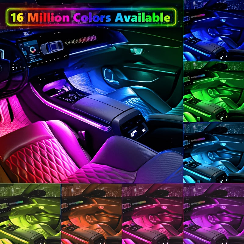 48-LED RGB Car Interior Ambient Light, Supports App Control/Usb/Car Plug, Compatible, LED Color Light Strips, Under-Seat Lighting Kit for All Car Models, Without Battery