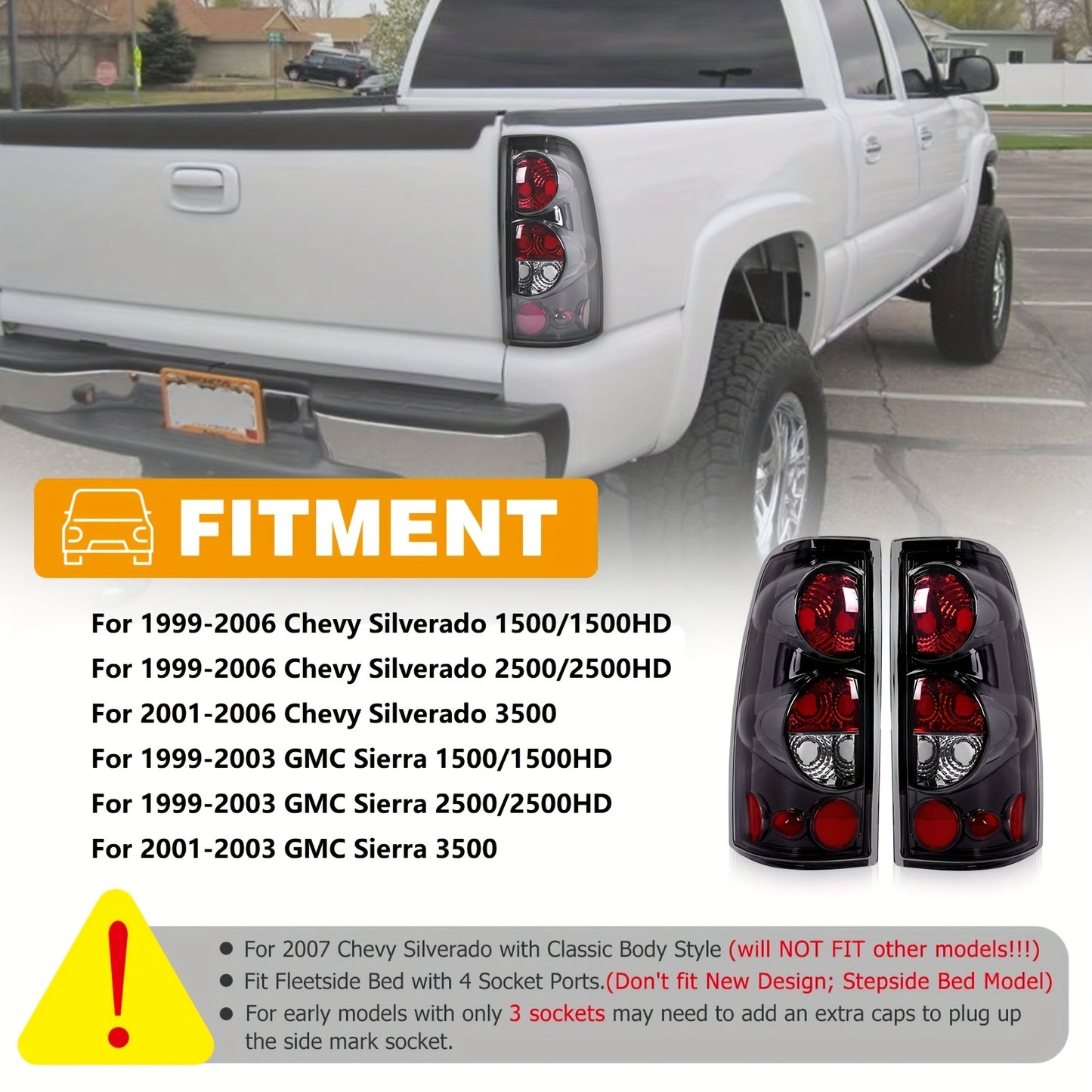 Taillights Truck Accessories A Pair Truck Accessories for Chevrolet for Chevy for Silverado 1500 1500HD 2500 2500HD 1999-2006, Tail Lights for Trucks Plastic Housing + Lens (No Bulbs)