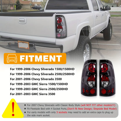 Taillights Truck Accessories A Pair Truck Accessories for Chevrolet for Chevy for Silverado 1500 1500HD 2500 2500HD 1999-2006, Tail Lights for Trucks Plastic Housing + Lens (No Bulbs)