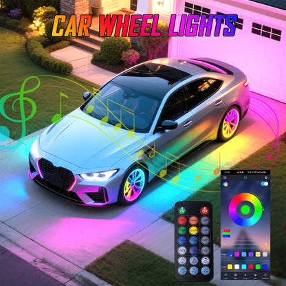 [Remote Control LED Lights] 4pcs Car Wheel Lights, Remote Control With Flashing Modes, LED Wheel Ring Lights For Trucks Cars SUV Pickup Vehicles Offroad, Equipped With Seven-Color Dazzling Light Function, Car Rim Light, Without Battery