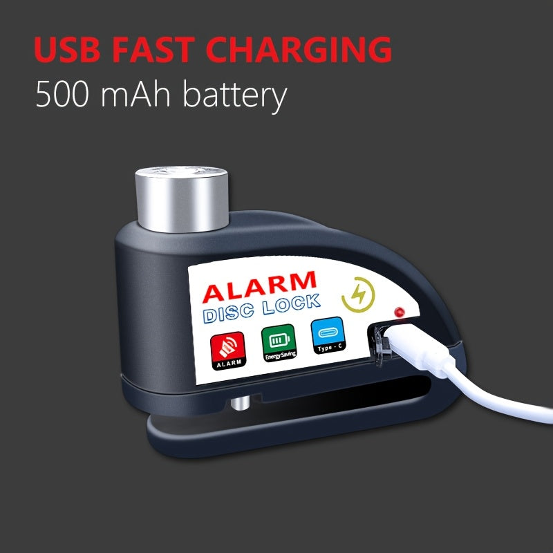 Motorcycle Lock Bicycle Lock Anti-theft Lock Disc Brake Lock Dirt Bike Lock 110dB Alarm System 500mAh Battery USB Charging Complimentary Cable Reminder Rope
