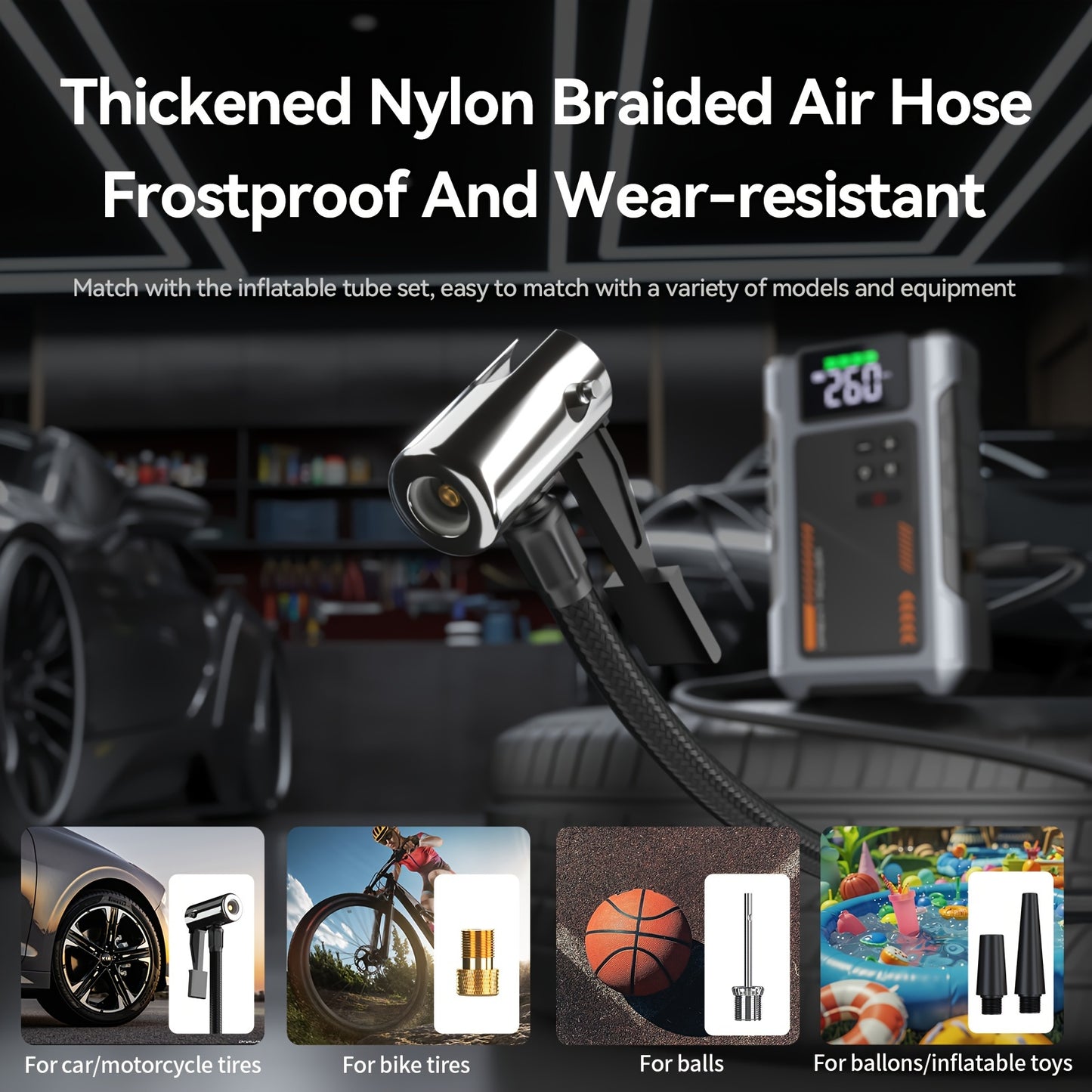 Portable Car Jump Starter with Air Compressor, Jump Starter for Car, 5000A Peak(2.11gal Gas, 1.72gal Diesel) with 150 PSI Tire Inflator, 12V Car Battery Jump Power Pack, Car Jumper Starter Portable, 5in 1 Function Jump, Battery Charger, Smart Cables