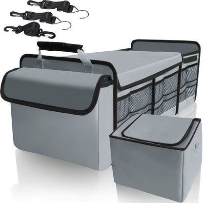 Car Trunk Organizer, Heavy Duty Foldable Storage Organizer, Collapsible Bag Cooler Bag with Lid, 3 Compartments & Straps, Insulated Leakproof Car Cargo Trunk Organizer for Car Truck