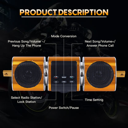 Motorcycle Sound Bar with Built-in Amplifier - Wireless, USB Inputs, 12V Metal MP3 Player Great for ATV, Scooter Bike, 12 Volt Off-Road Bikes, Without Battery