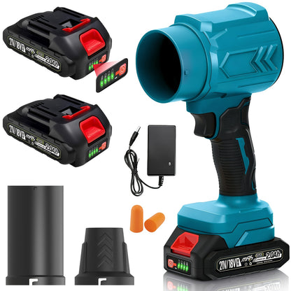 Cordless Handheld Leaf Blower 45000RPM Turbo – 2 Batteries & Charger Included, Air Duster & Car Dryer Blower for Small Spaces, Dual Air Duct Attachments